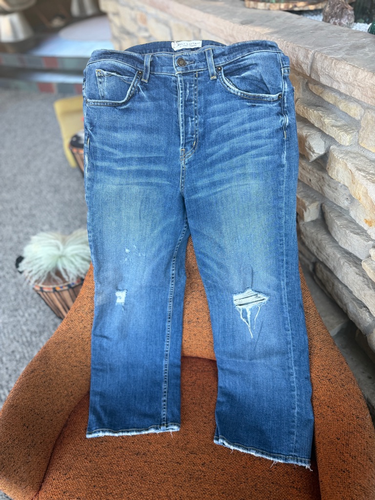 Nili Lotan Womenâs Distressed Blue Denim Jeans Carpenter Pocket Violette
